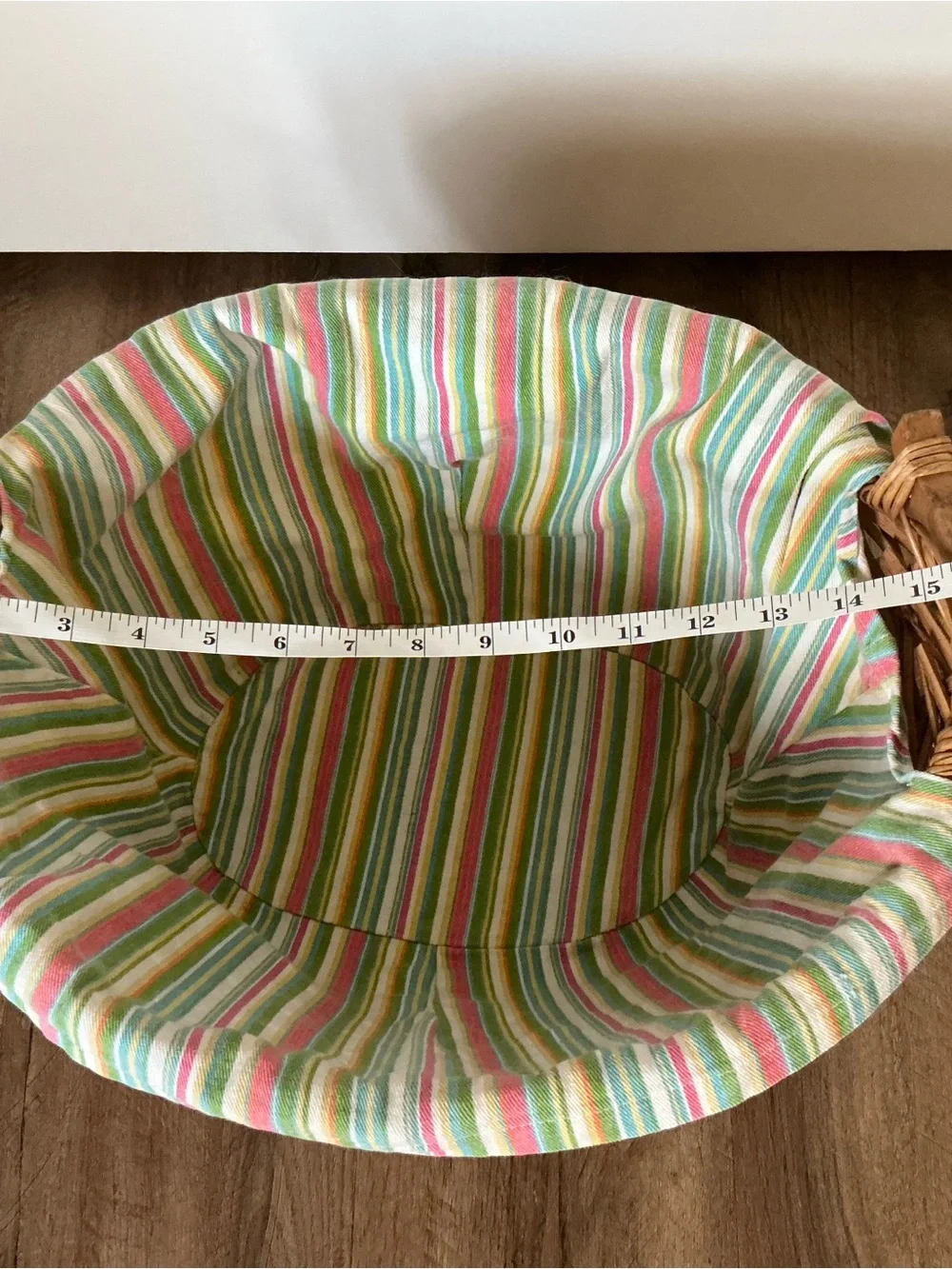 Vintage Basket Wicker with Striped Cotton Liner Beach Launder